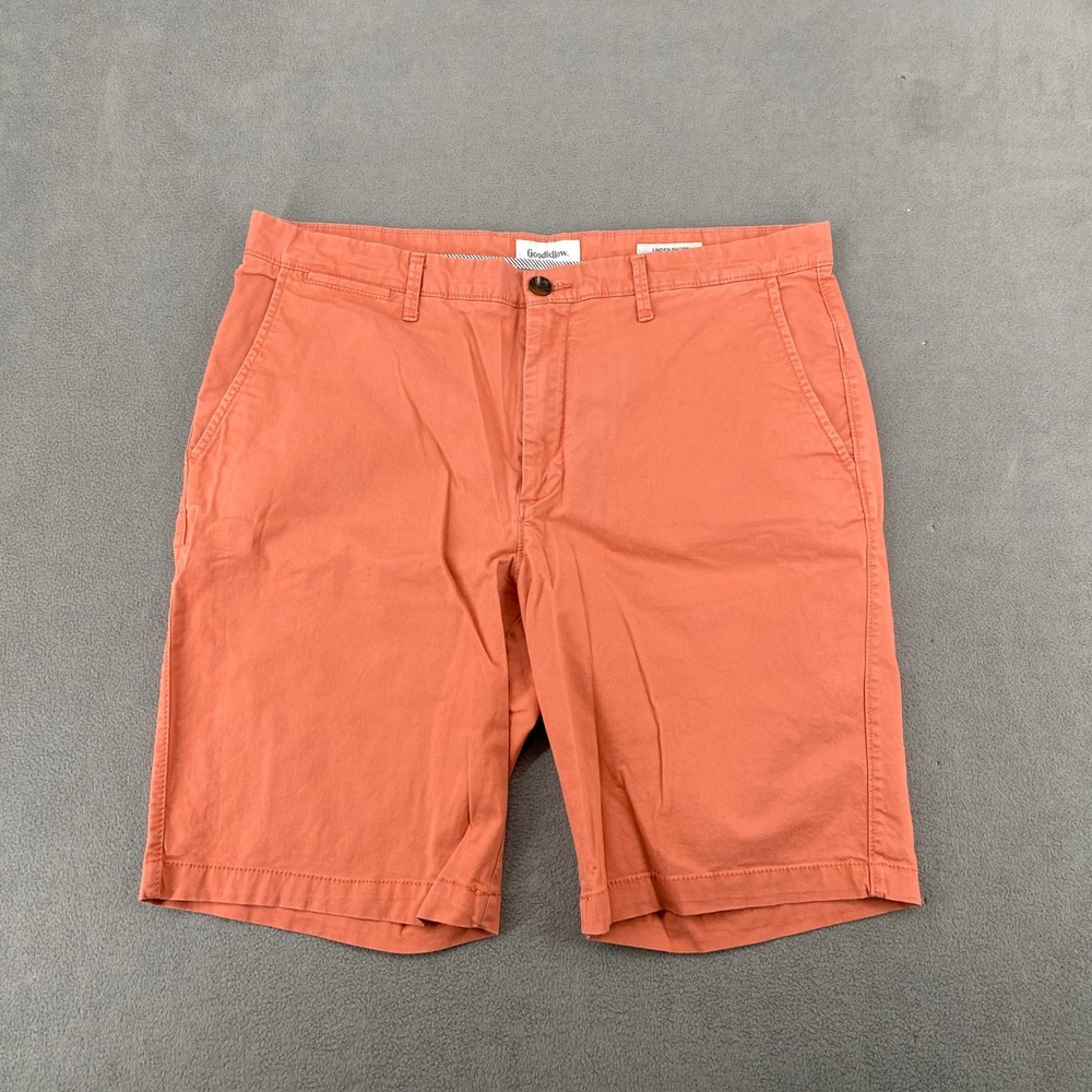 Goodfellow & Co Mens Linden Chino Shorts 34 Coral Orange Stretch 10.5 Inseam